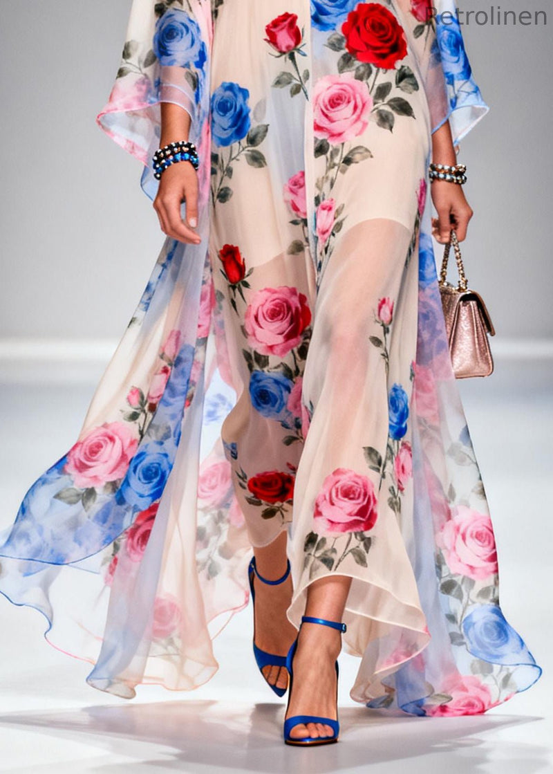 Oversized Print Chiffon Holiday Dress Summer