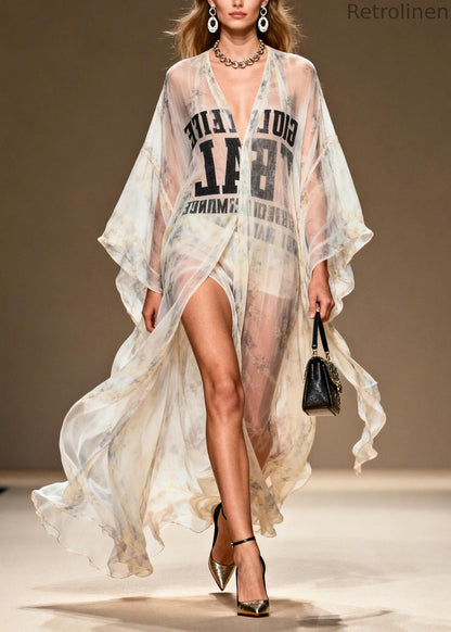 V Neck Print Chiffon Loose Cardigans Summer