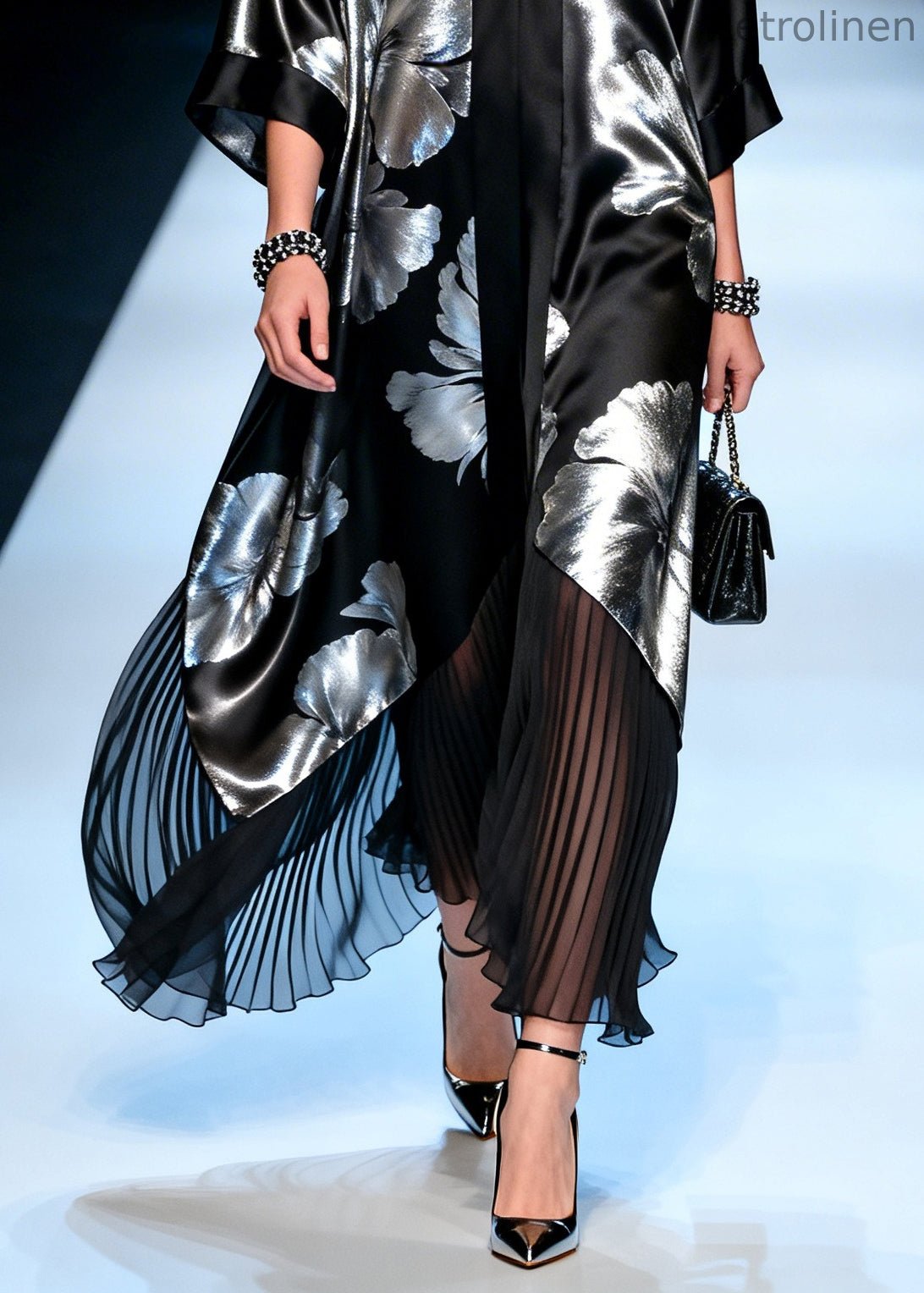 Natural Black Jacquard Patchwork Chiffon Maxi Dresses Summer