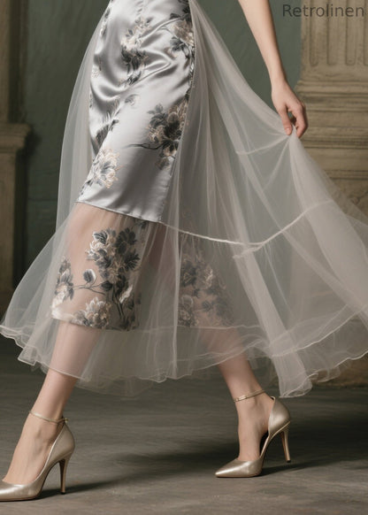Modern Grey Print Patchwork Tulle Vestidos Dresses Summer