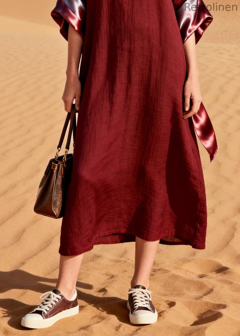 Mulberry V Neck Patchwork Cotton Long Dresses Summer