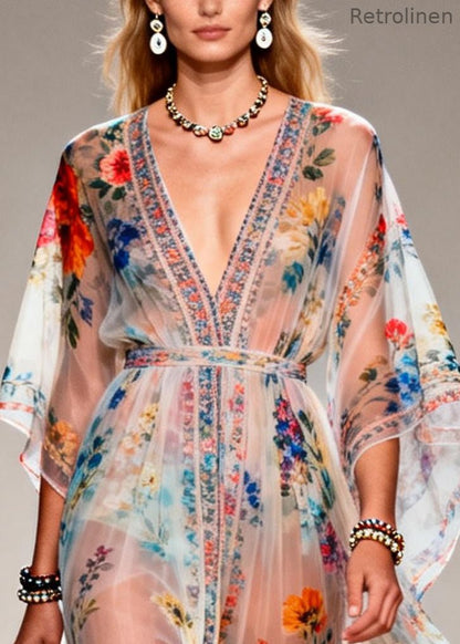 Tunic Print Chiffon Sheer Dresses Summer