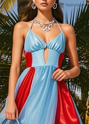 Blue Bustier Top Patchwork Chiffon Holiday Dress Summer