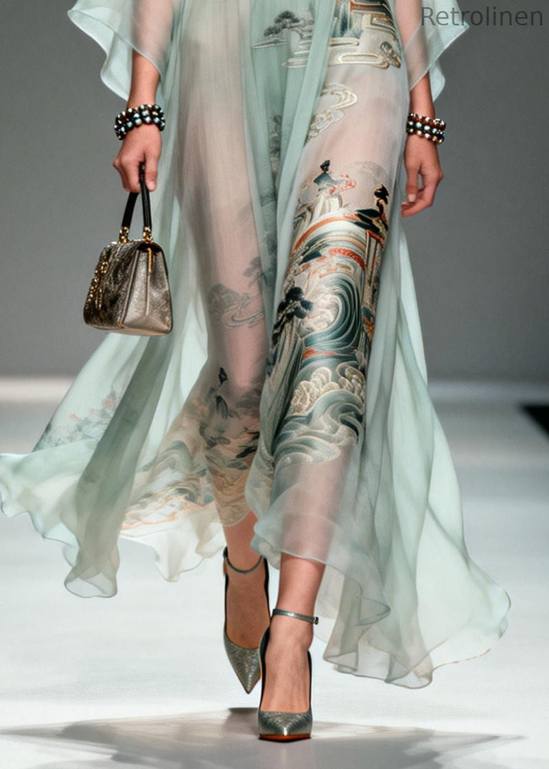 Lake Green Oversized Print Chiffon Robe Dresses Summer