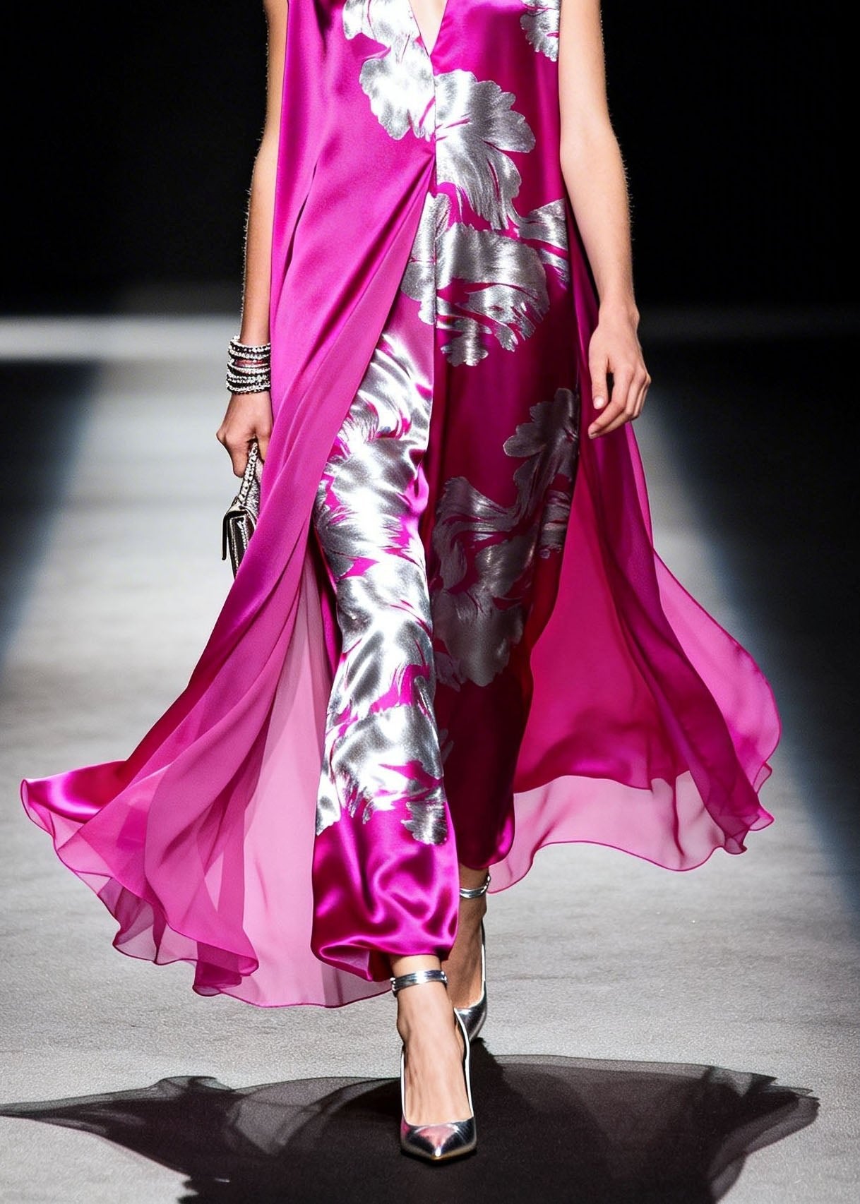 Style Purple V Neck Print Patchwork Silk Dress Summer