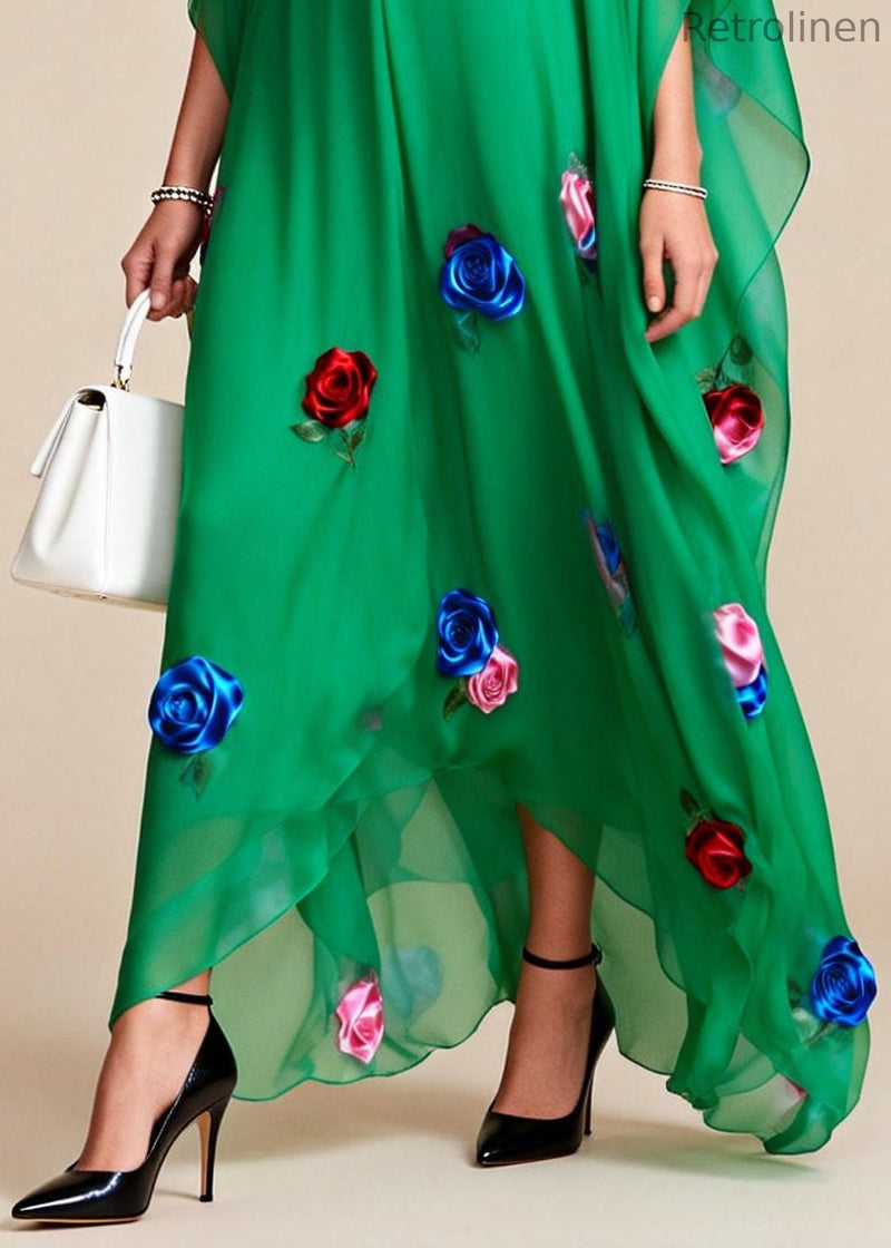 Fitted Tea Green Oversized Chiffon Maxi Dress Summer