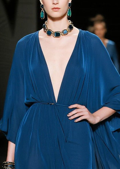 Fitted Navy Oversized Chiffon Maxi Dresses Summer