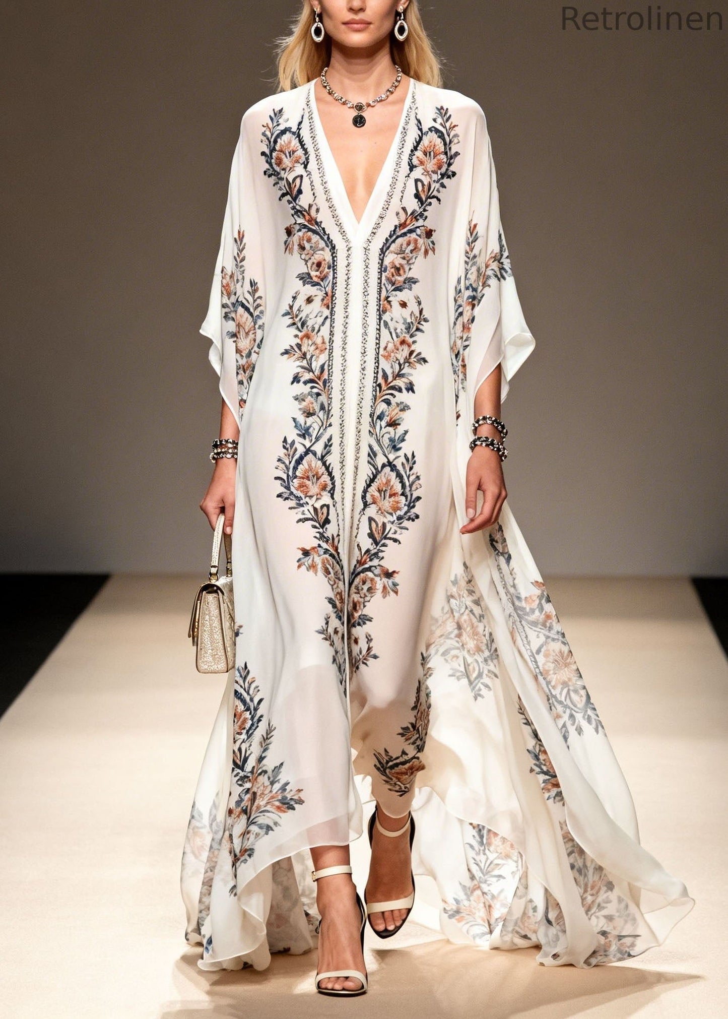 V Neck Print Chiffon Dress Summer