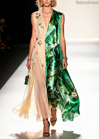 Colorblock Asymmetrical Patchwork Chiffon Party Dresses Sleeveless