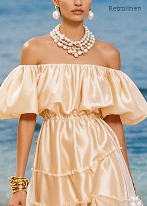 Boutique Champagne Cold Shoulder Silk Robe Dresses Puff Sleeve