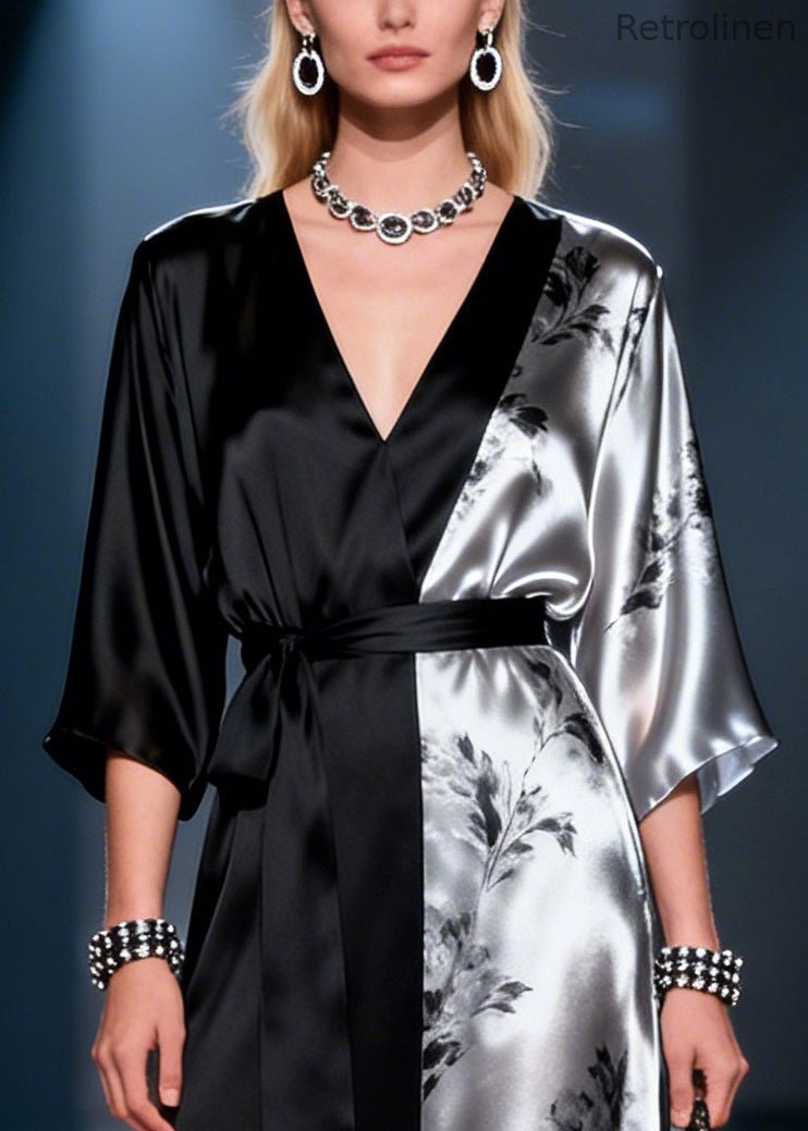 Unique Black Asymmetrical Patchwork Draping Chiffon Tunic Dress Summer