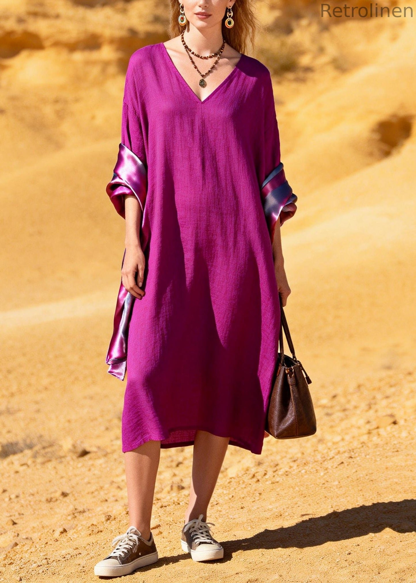 Unique Purple Oversized Patchwork Cotton Dress Summer