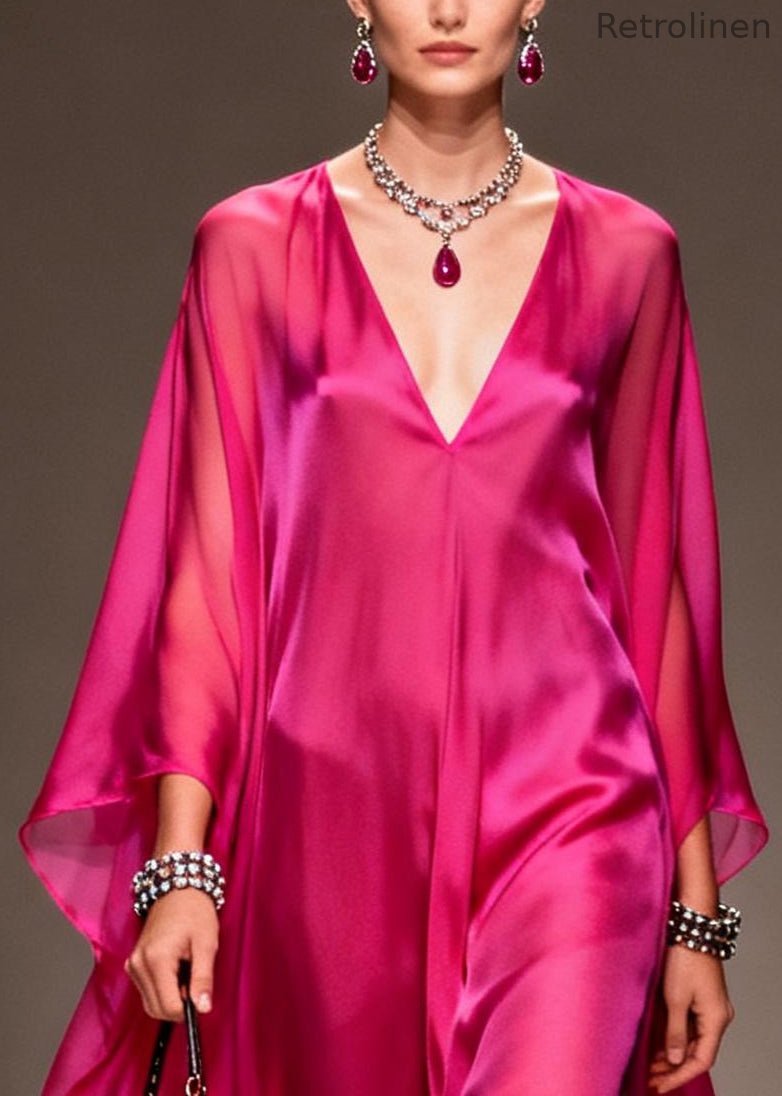 Stylish Rose Oversized Exra Large Hem Chiffon Holiday Dress Summer