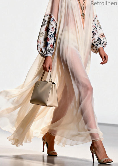 V Neck Print Patchwork Chiffon Dress Spring