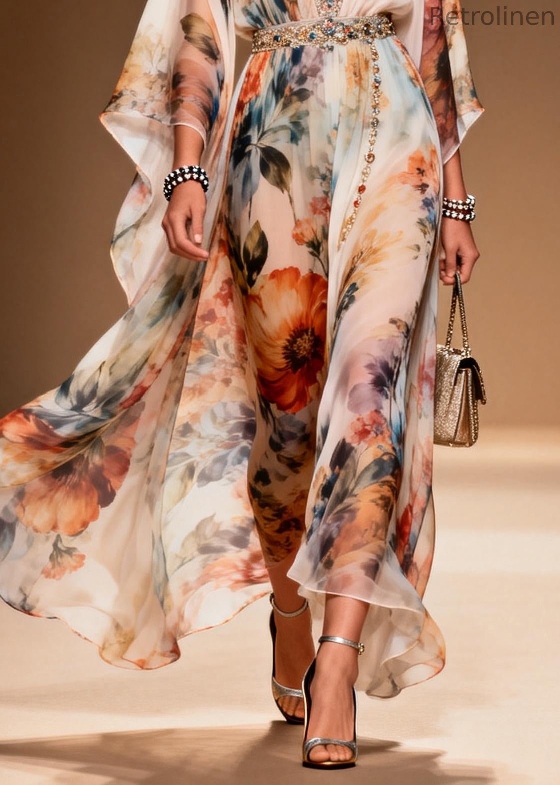 Apricot Print Zircon Chiffon Holiday Dresses Summer