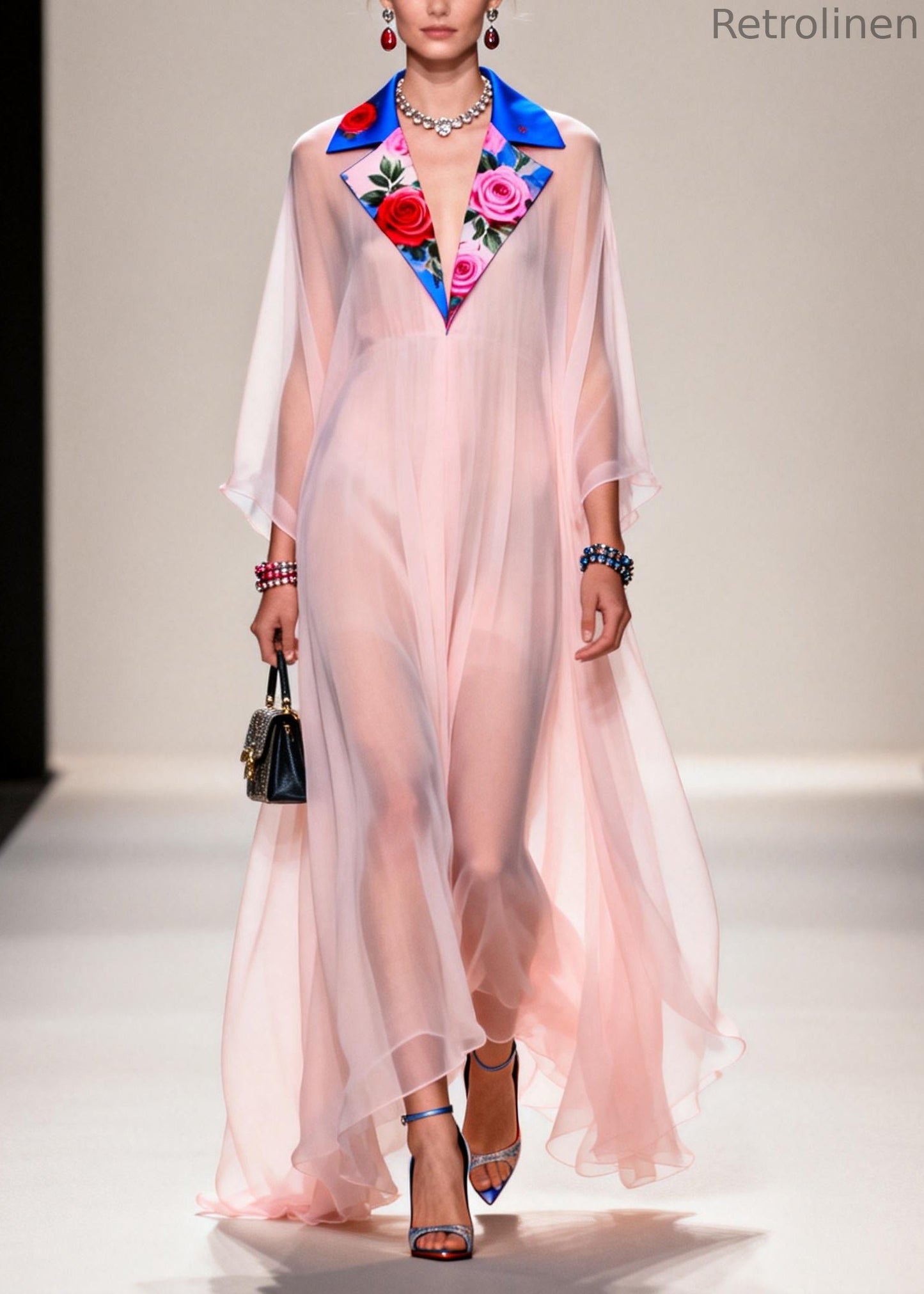 Fine Nude Notched Patchwork Chiffon Sheer Dresses Summer