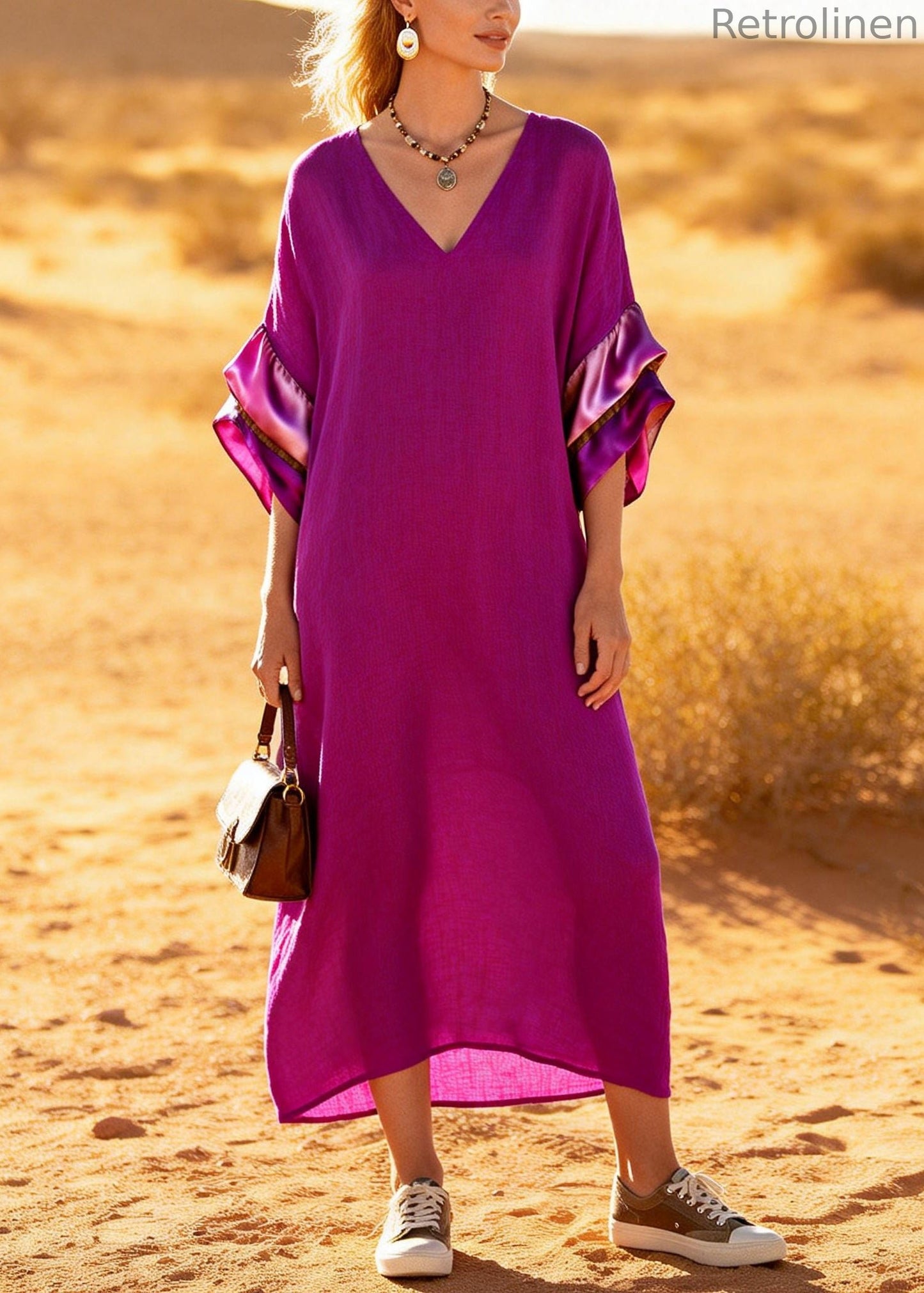 Style Purple Oversized Patchwork Cotton Holiday Dress Summer