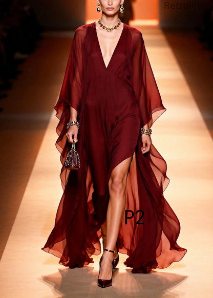 Mulberry V Neck Chiffon Vacation Dress Summer