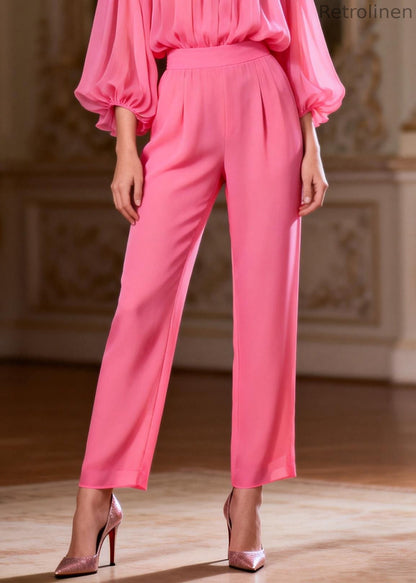 Loose Pink Ruffled High Waist Two-piece Set Spring