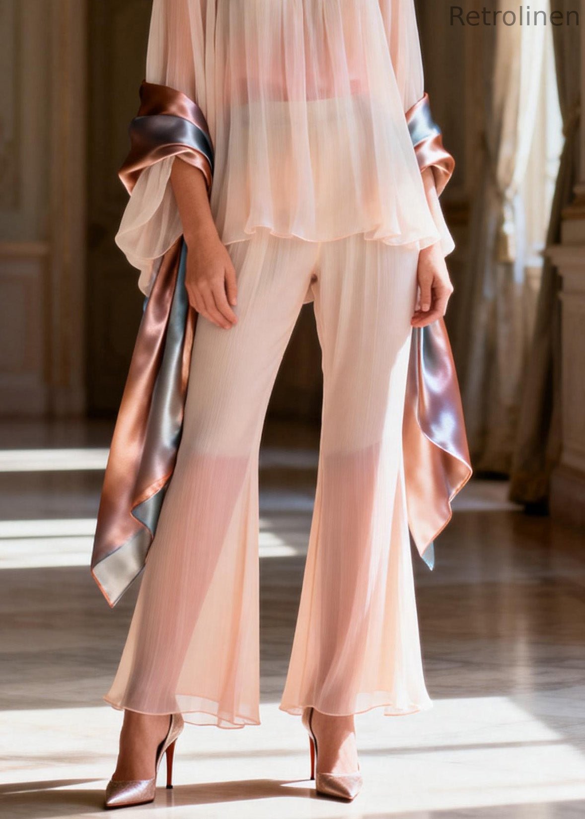 Square Collar Patchwork Silk Two Pieces Set Summer