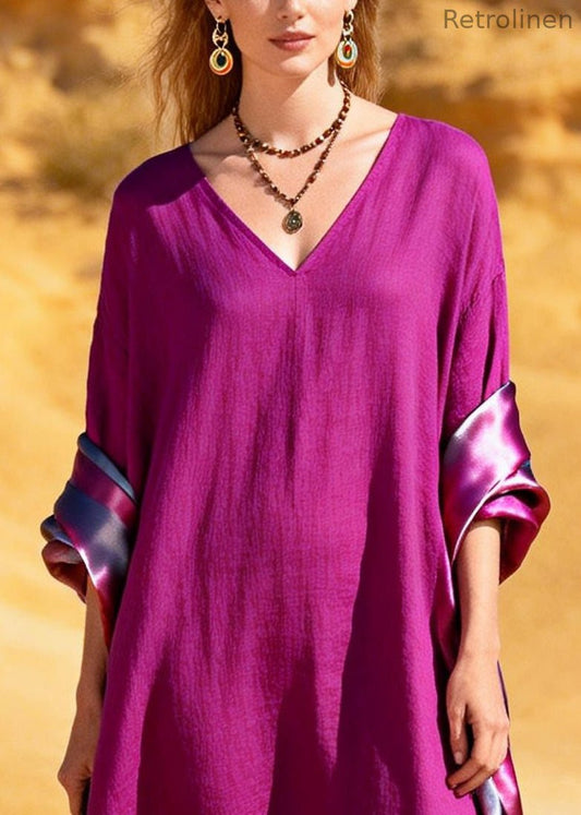 Unique Purple Oversized Patchwork Cotton Dress Summer