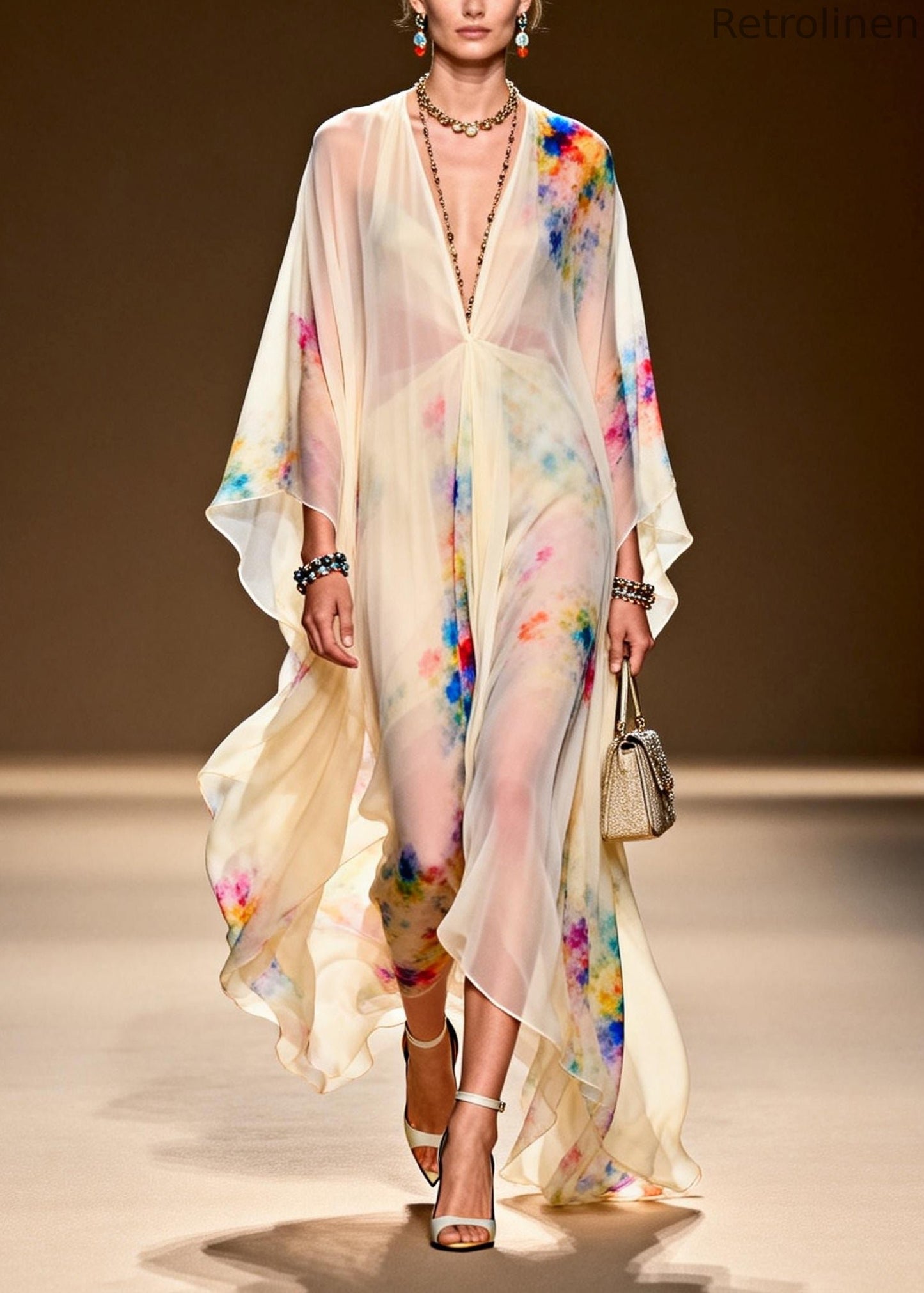 Light Yellow Tie Dye Chiffon Party Dress Oversized Summer