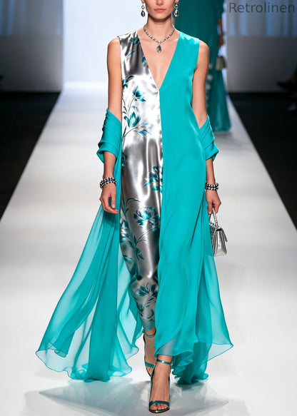Green Asymmetrical Patchwork Chiffon Dress Sleeveless