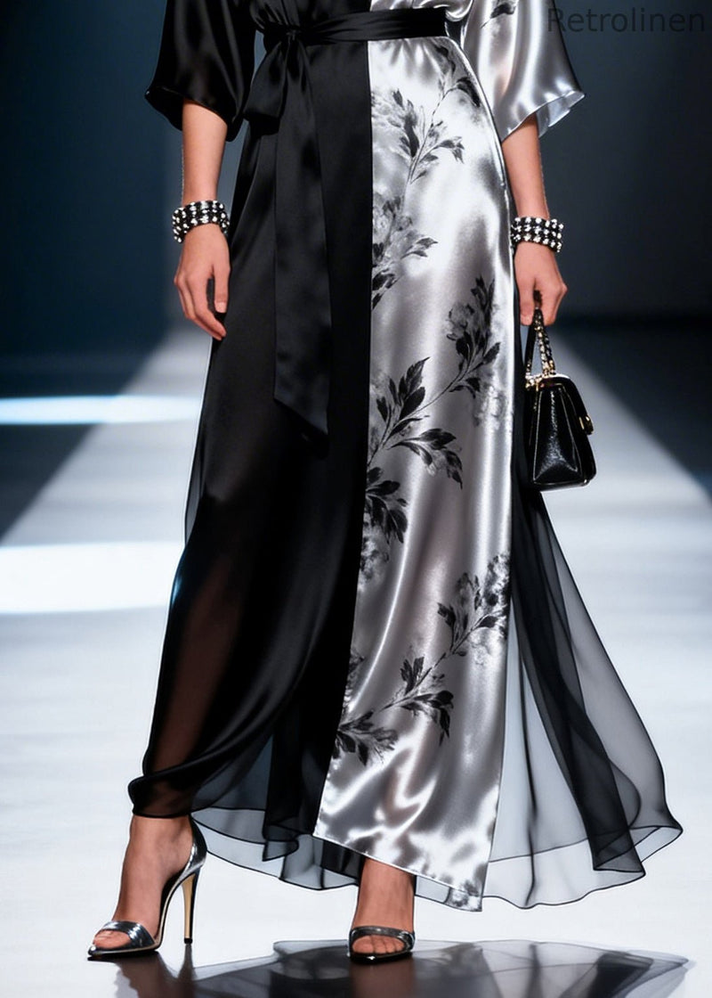 Unique Black Asymmetrical Patchwork Draping Chiffon Tunic Dress Summer