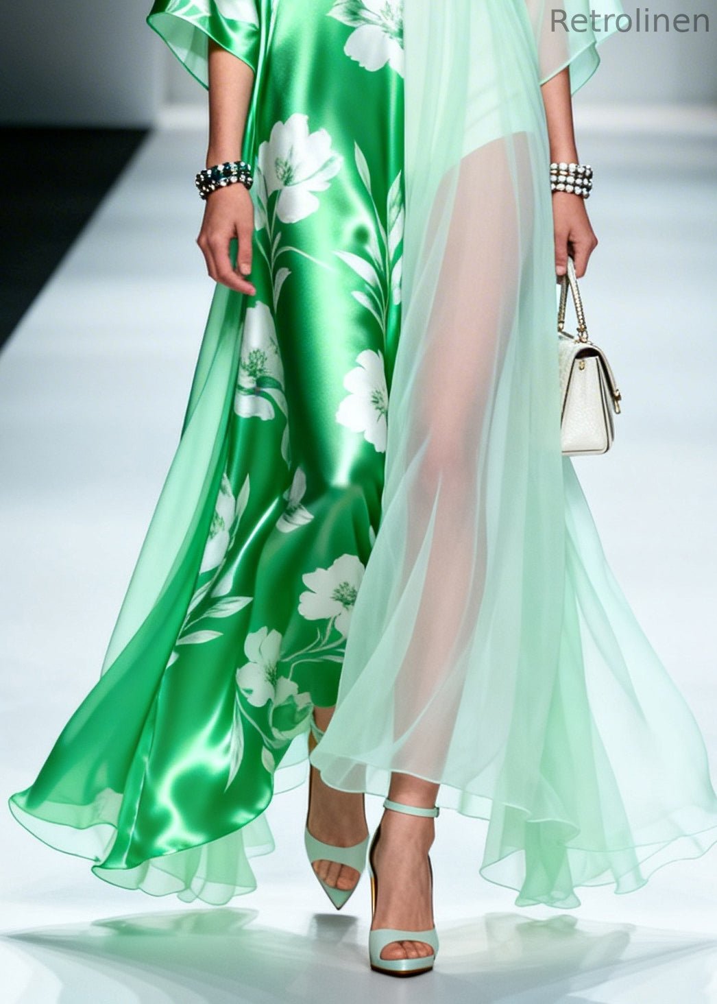 Green Asymmetrical Patchwork Chiffon Maxi Dresses Summer