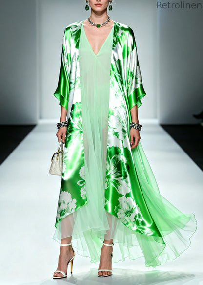 Diy Green Oversized Patchwork Chiffon Fake Two Piece Dresses Summer