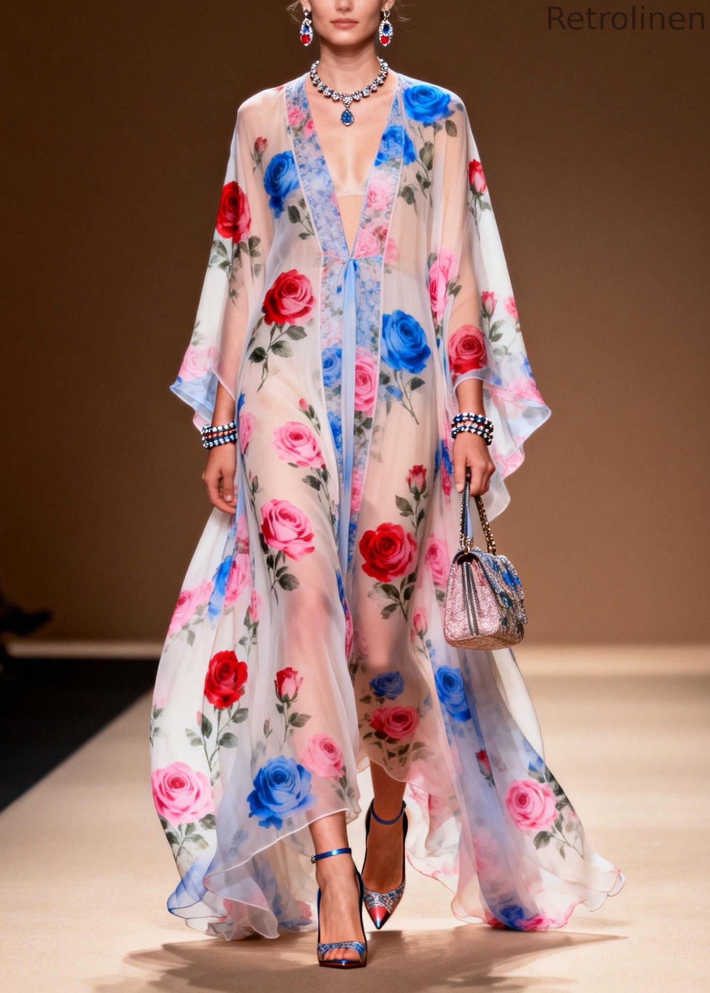 White Oversized Print Chiffon Vacation Dresses Summer