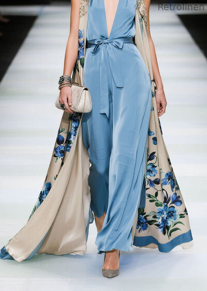 Classy V Neck Print Chiffon Two Piece Set Clothing Summer
