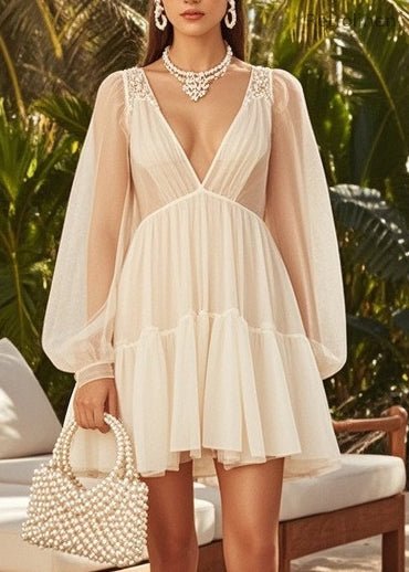 Apricot V Neck Exra Large Hem Tulle Tea Dress Summer