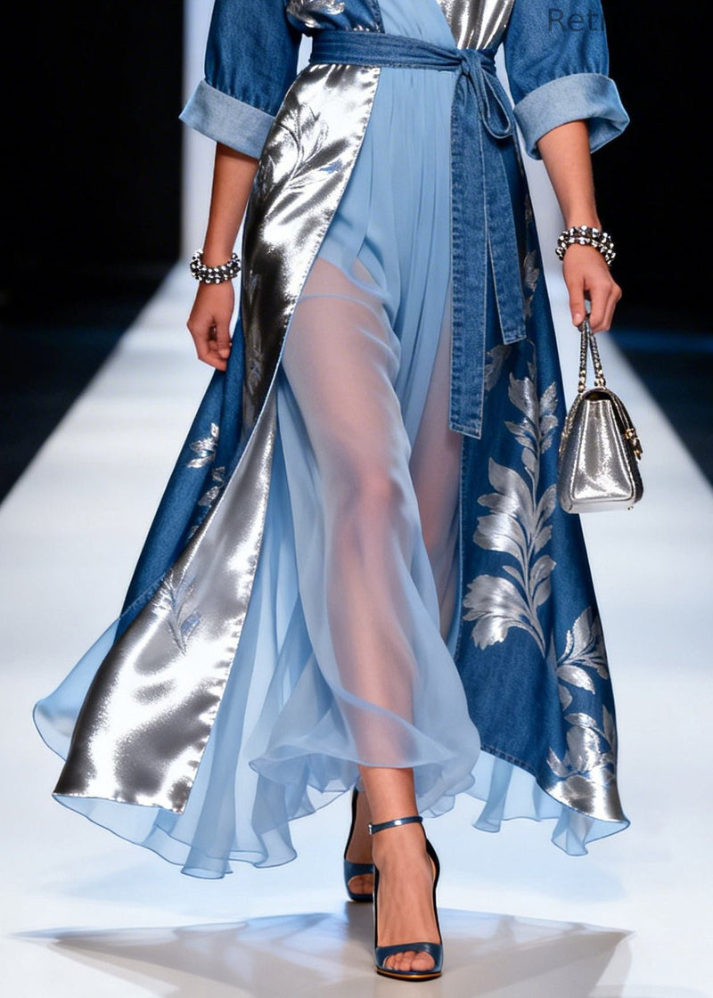Blue Asymmetrical Patchwork Denim Robe Dresses Summer