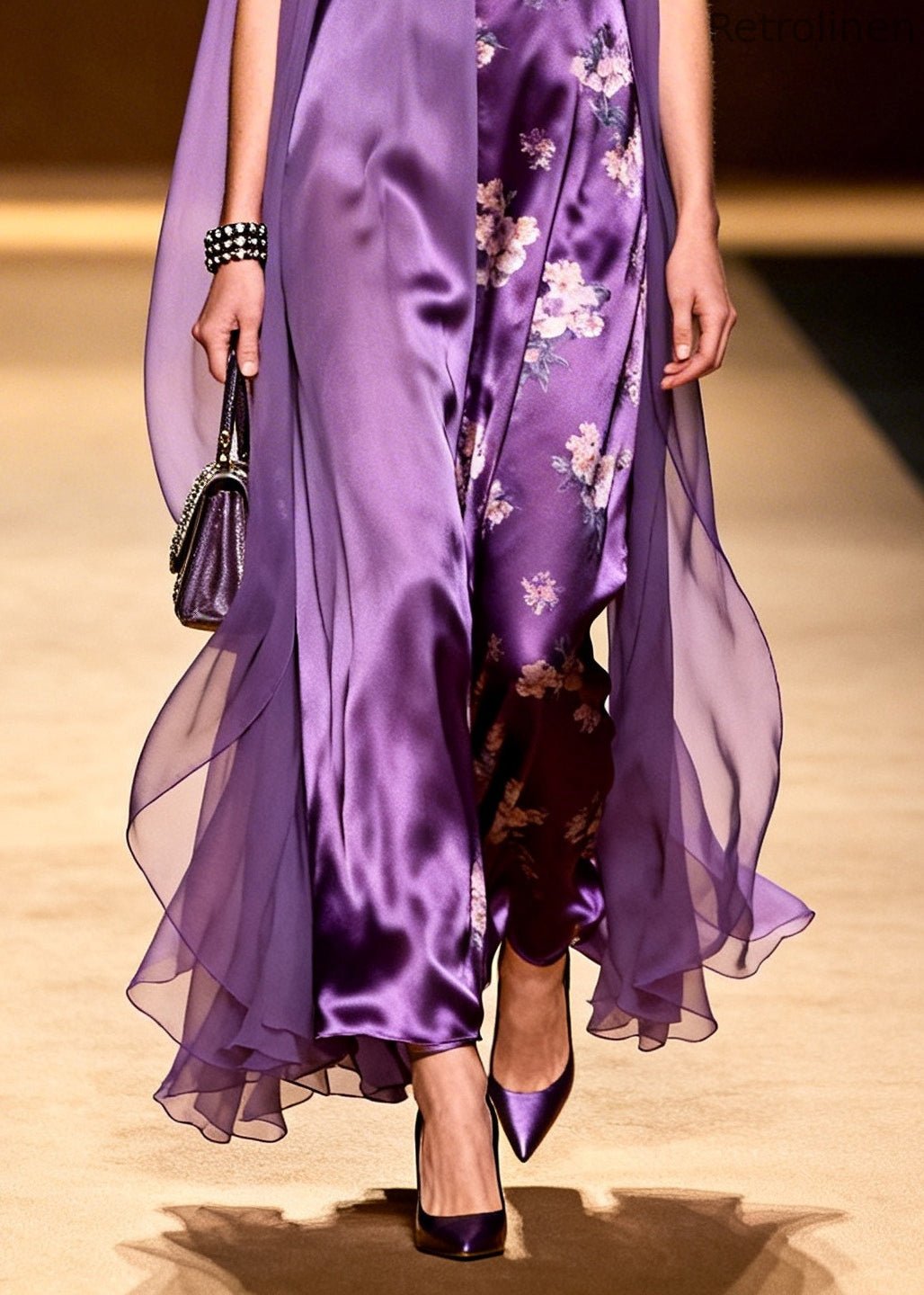 Purple Asymmetrical Tulle Patchwork Silk Holiday Dress Sleeveless