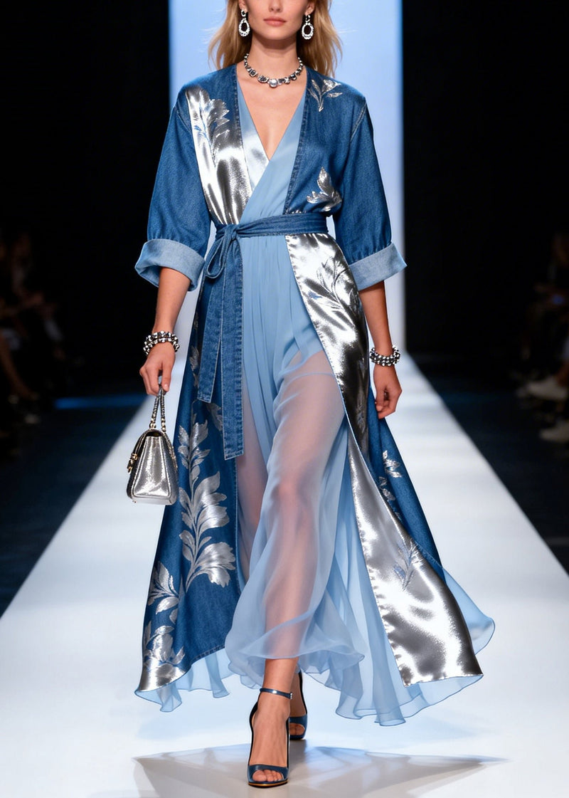 Blue Asymmetrical Patchwork Denim Robe Dresses Summer