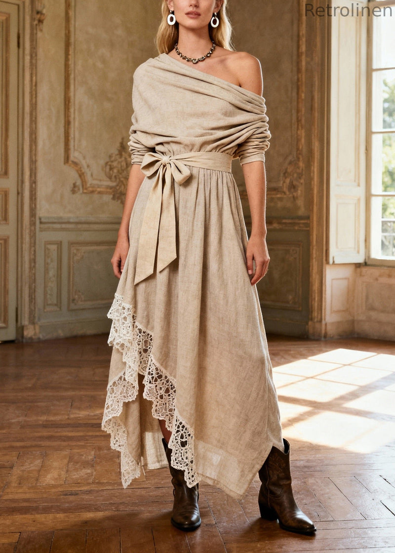 Khaki Asymmetrical One Shoulder Maxi Dresses Spring