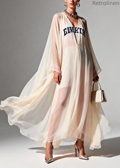 Italian White Oversized Letter Print Chiffon Vacation Dresses Summer