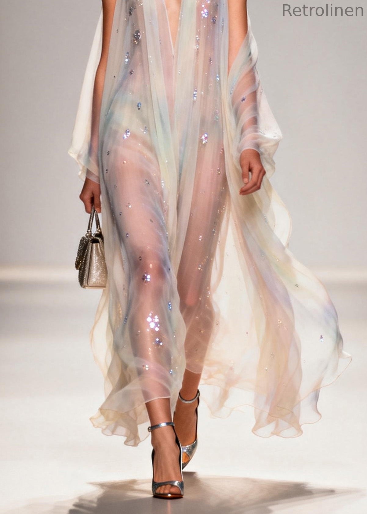 Modern V Neck Zircon Chiffon Long Dress Summer