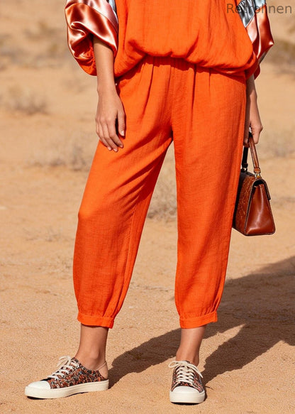 Modern Orange Oversized Patchwork Cotton Two Pieces Set Spring