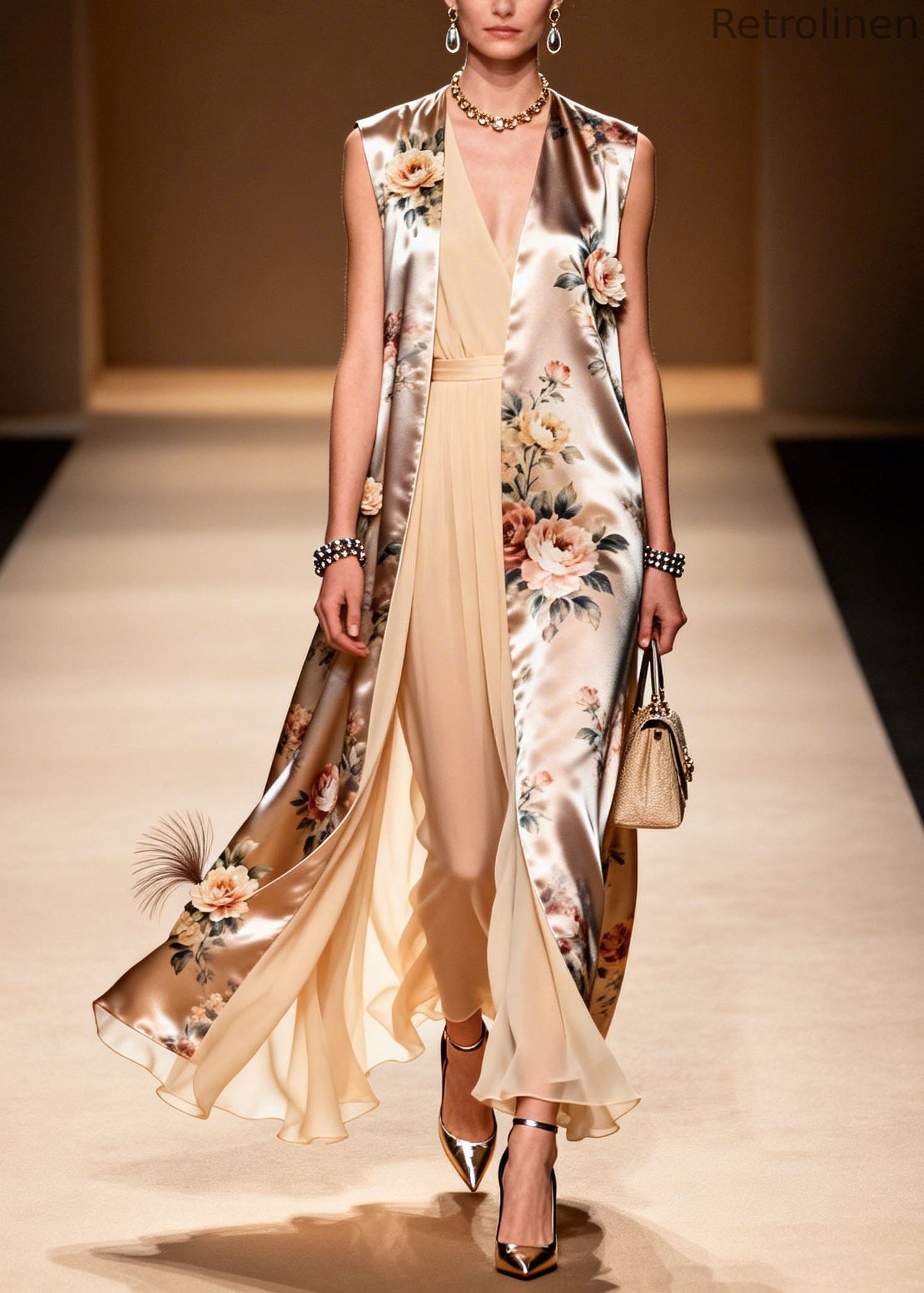 V Neck Print Chiffon Two Pieces Set Summer