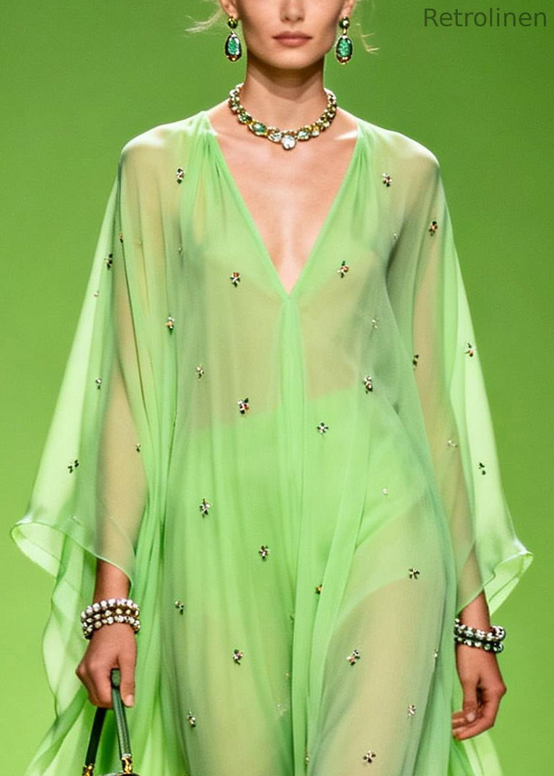 Grass Green Oversized Print Chiffon Robe Dresses Summer