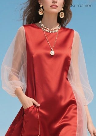Handmade Red Asymmetrical Patchwork Tulle Robe Dresses Summer