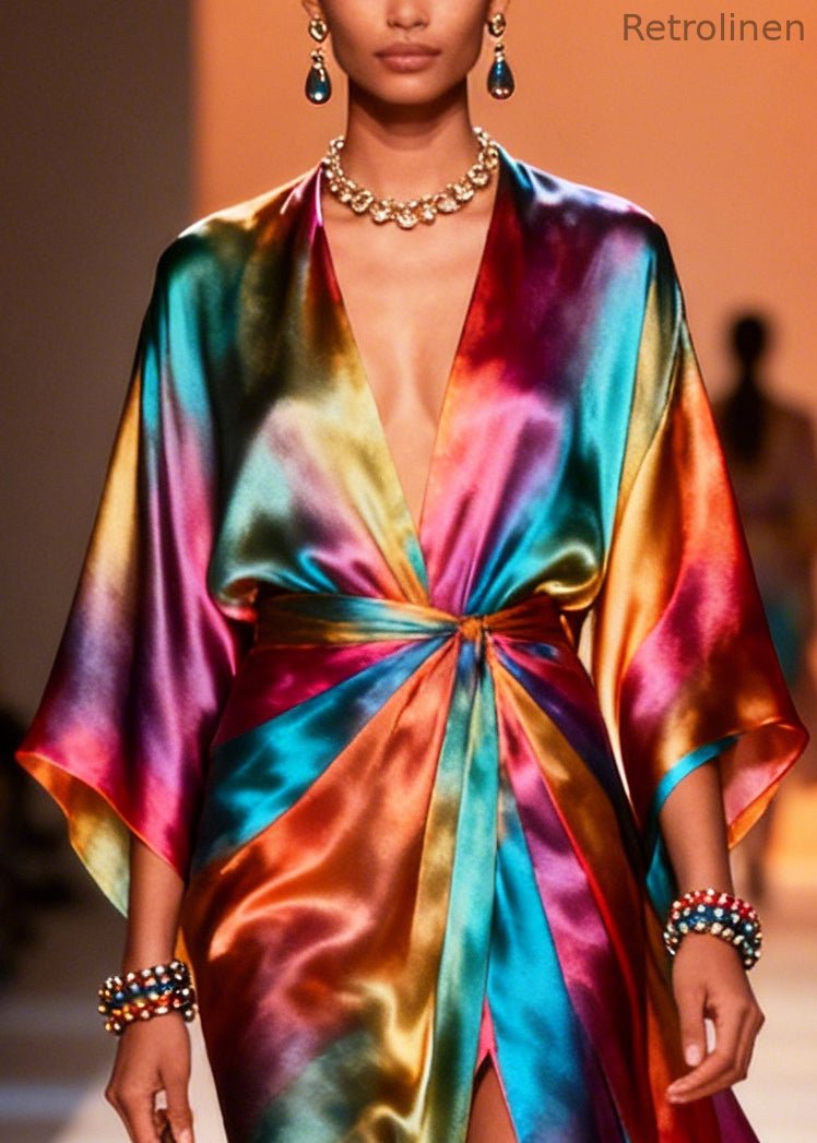 Style Gradient Color Side Open Draping Chiffon Beach Dress Summer