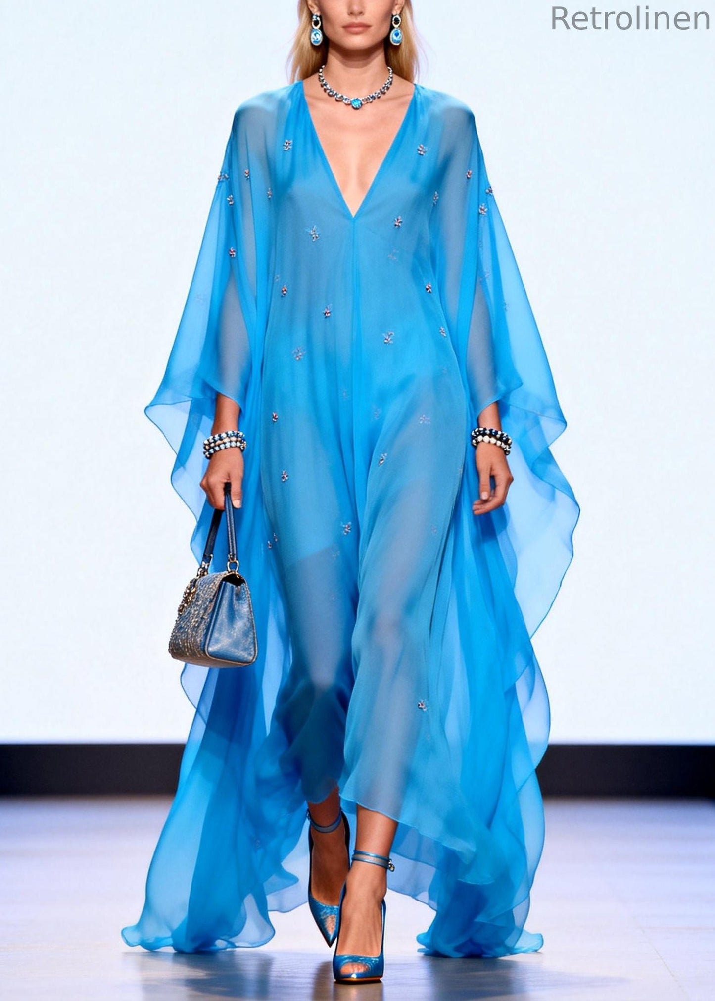 Style Blue Oversized Chiffon Holiday Dress Summer