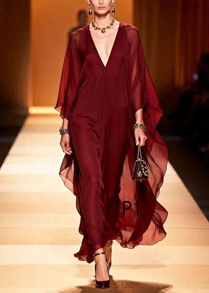 Mulberry V Neck Chiffon Vacation Dress Summer