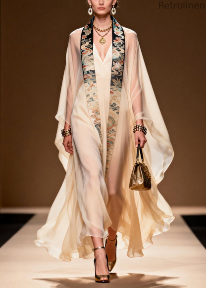 White Oversized Dragon Pattern Chiffon Dresses Two Piece Set Summer