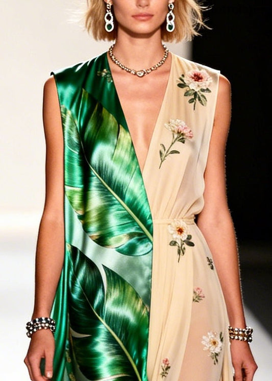 Colorblock Asymmetrical Patchwork Chiffon Party Dresses Sleeveless