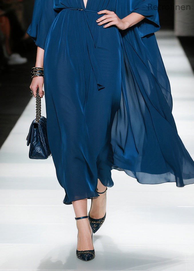Fitted Navy Oversized Chiffon Maxi Dresses Summer
