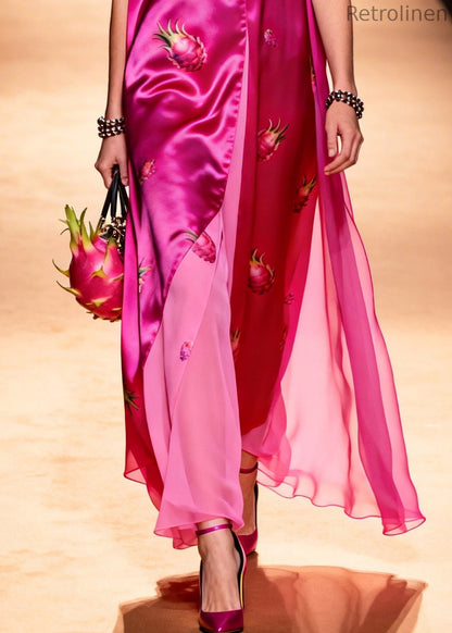 Rose Oversized Print Chiffon Maxi Dress Sleeveless